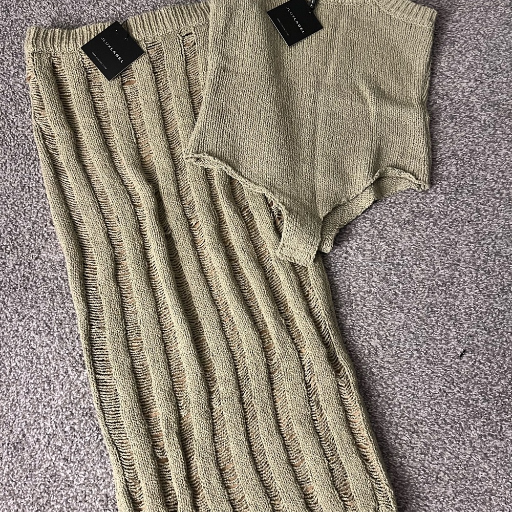 Green Knit Skirt and Top Set